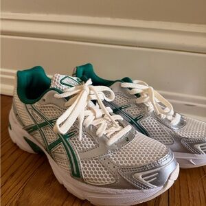 Asics Unisex White and Green Sneakers
